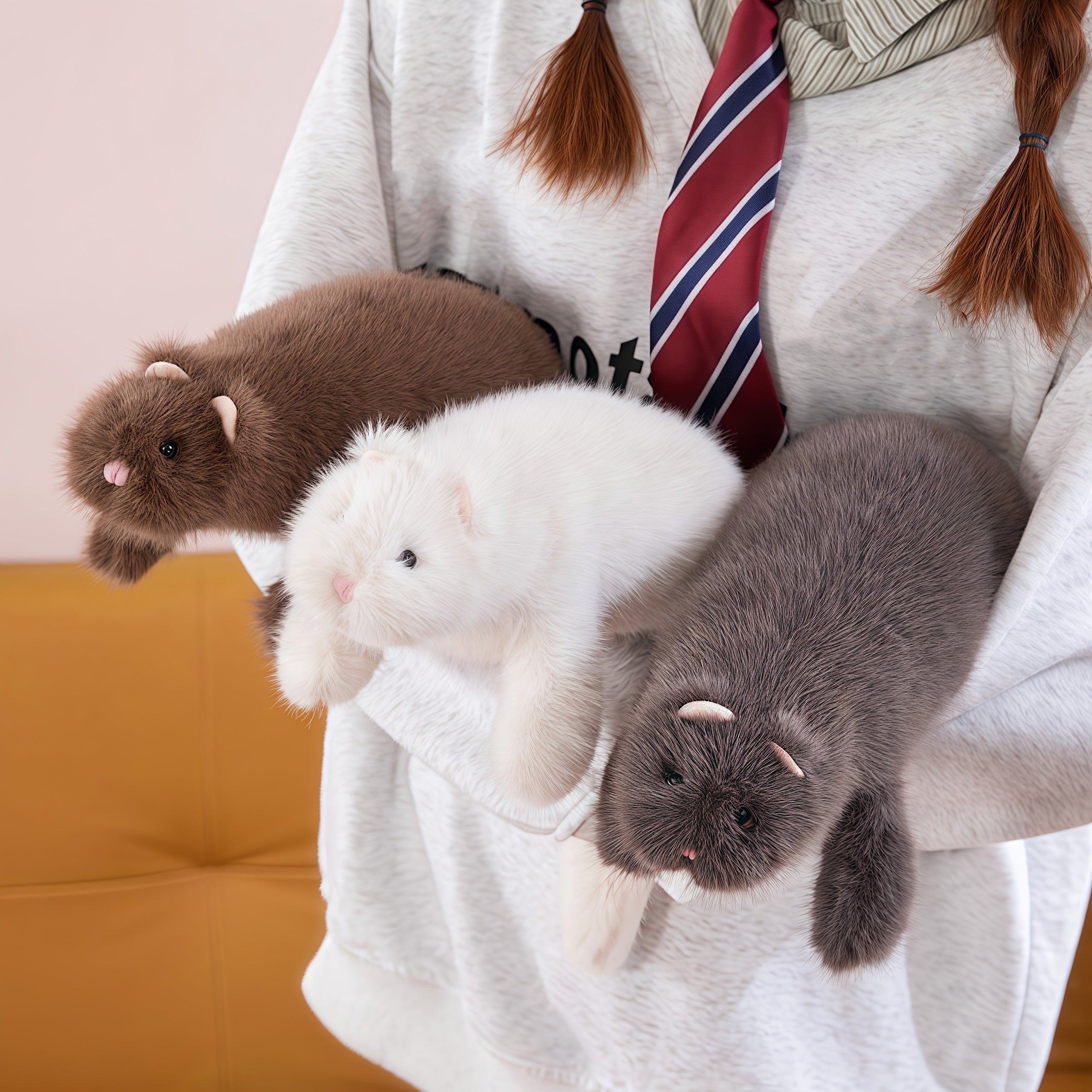 Plush Squirrel Toy Soft Faux Fur Fun Kids Gift Grey Brown