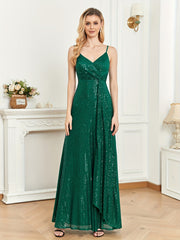 Sequined Bridesmaid Strap Dress Surplice Neck Twist Front Dress