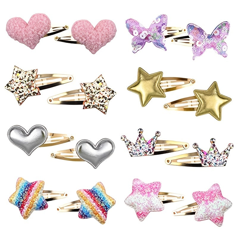 Small Colored Hair Clips Star Heart Shaped Hair Pins