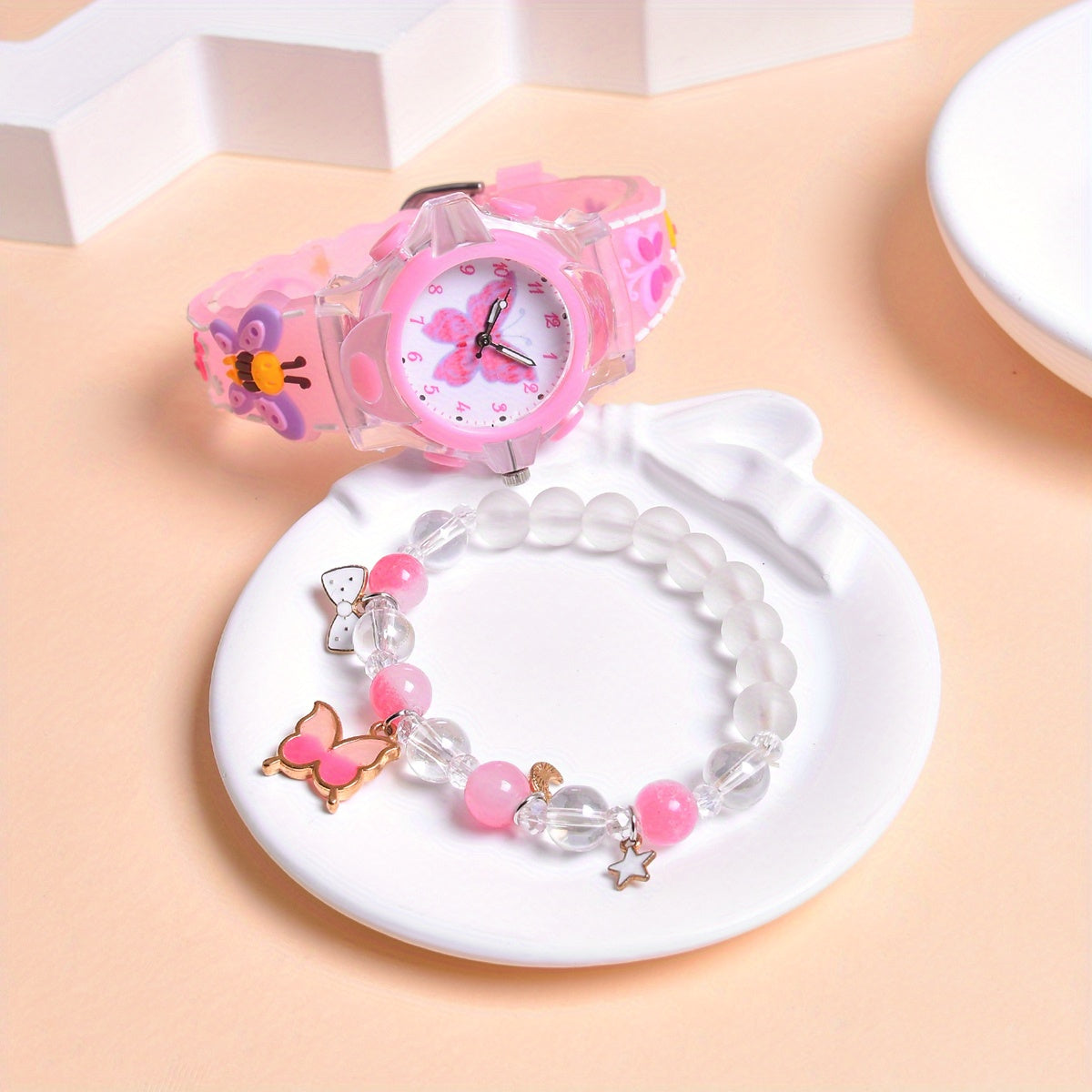 Kids 3D Silicone LED Flash Luminous Quartz Watches Set