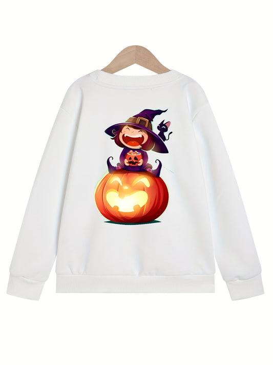 Witch & Pumpkin Girls' Sweatshirt Pullover Long Sleeve Top