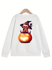 Witch & Pumpkin Girls' Sweatshirt Pullover Long Sleeve Top
