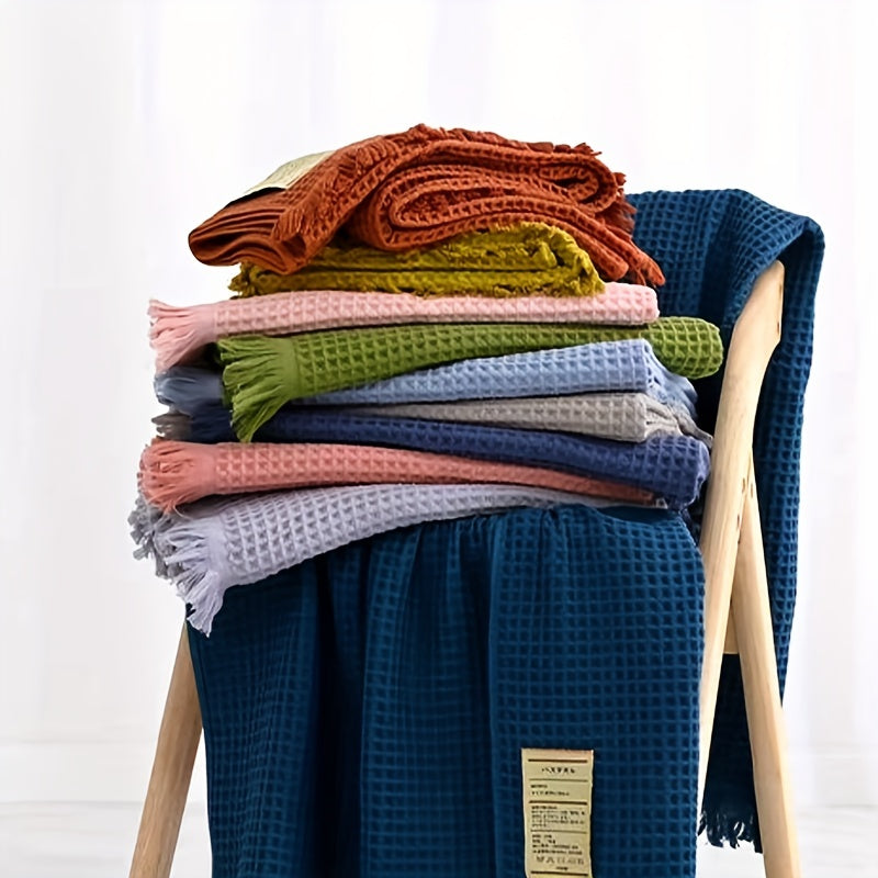 Thick Cotton Waffle Bath Towel - Water Absorbent Wrap
