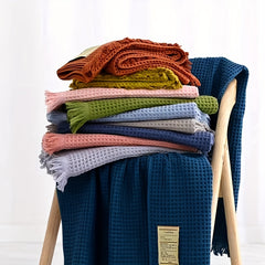 Thick Cotton Waffle Bath Towel - Water Absorbent Wrap
