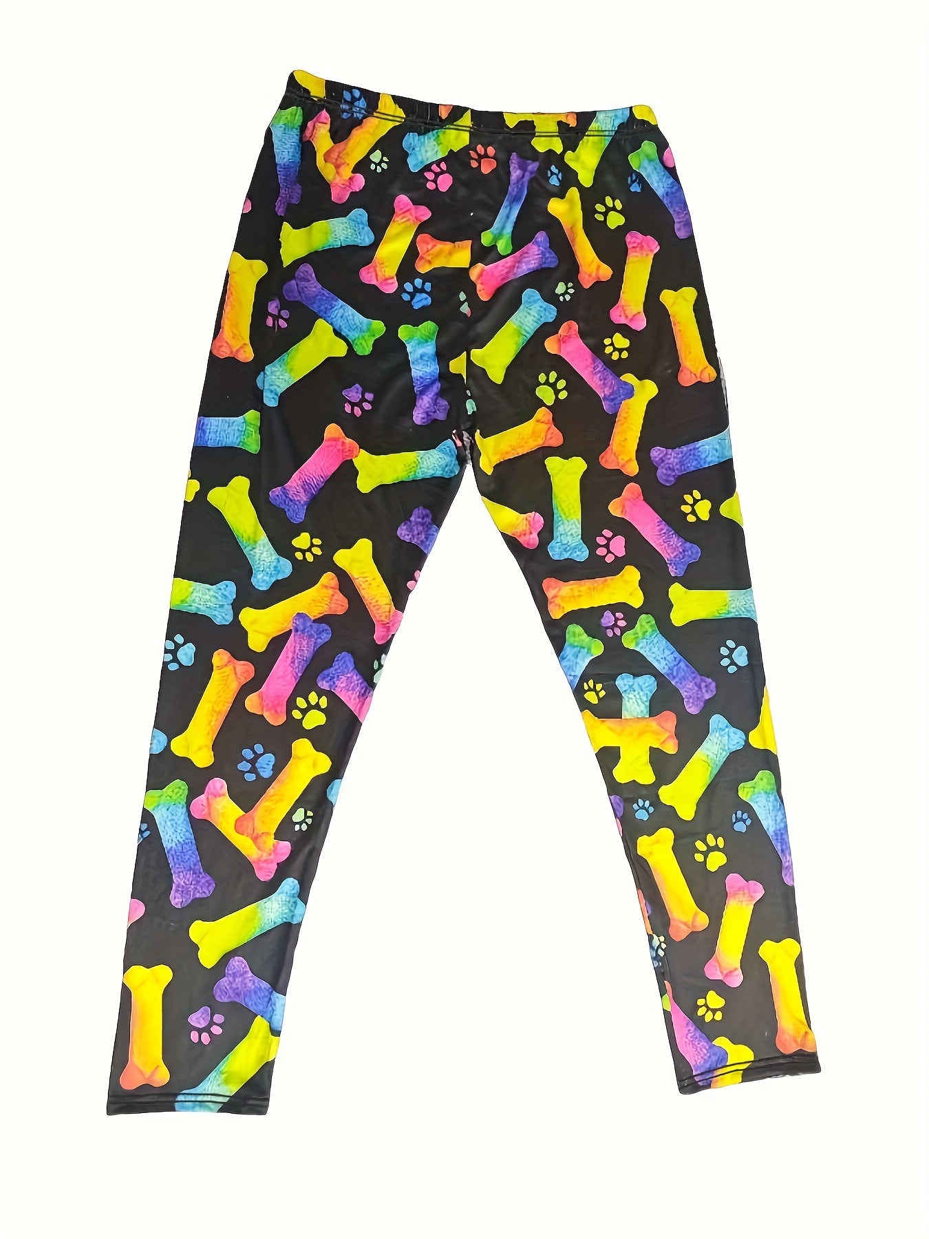  Colorful Bone & Paw Print High Rise Leggings