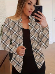  Plaid Print Long Sleeve Split Collar Blazer