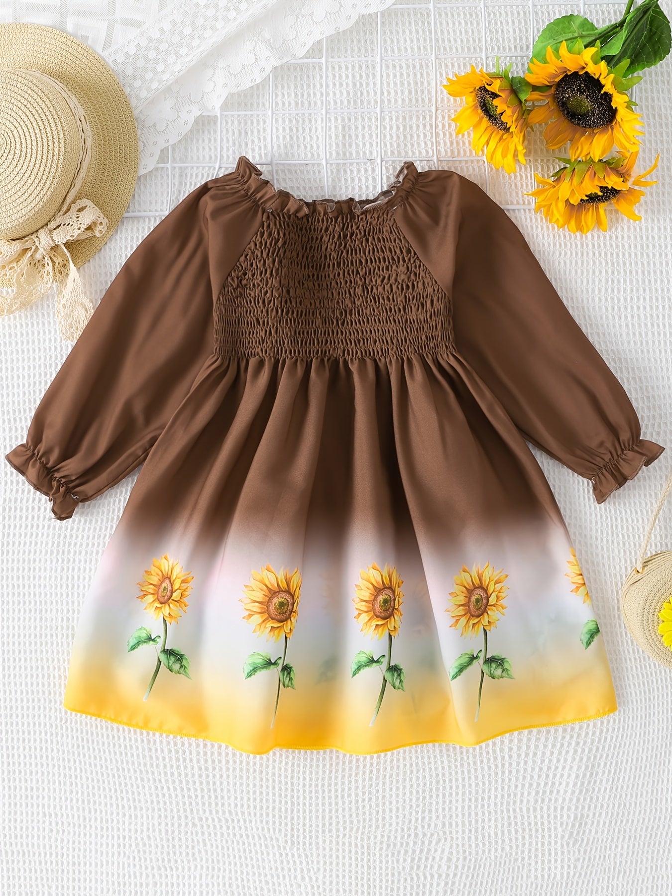 Sibling Matching Gradient Flower Print Shirts&Dress Set