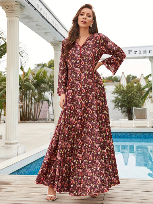  Abaya Dress Women's Plus Ditsy Floral & Stripe Print Maxi Dress