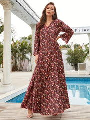  Abaya Dress Women's Plus Ditsy Floral & Stripe Print Maxi Dress