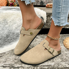 Women's Adjustable Strap Flat Mules Cork Clogs