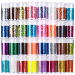 32pcs Glitter Powder & Chunky Glitter Resin Nail Craft Sparkle Sequins Epoxy