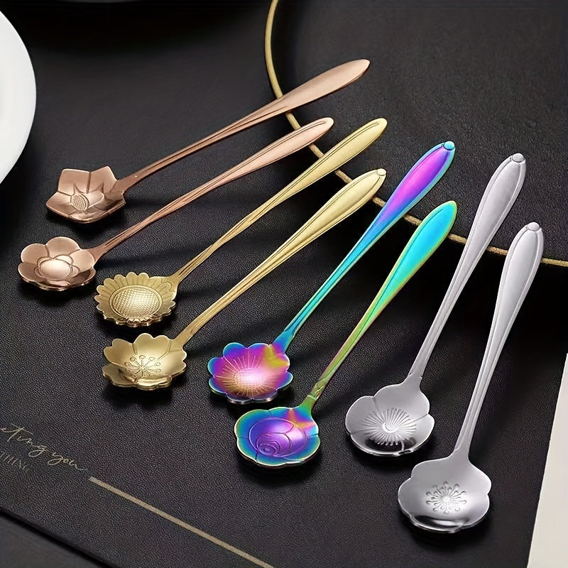 8pcs Flower Spoon Small Tea Spoon Coffee Spoon Stainless Steel