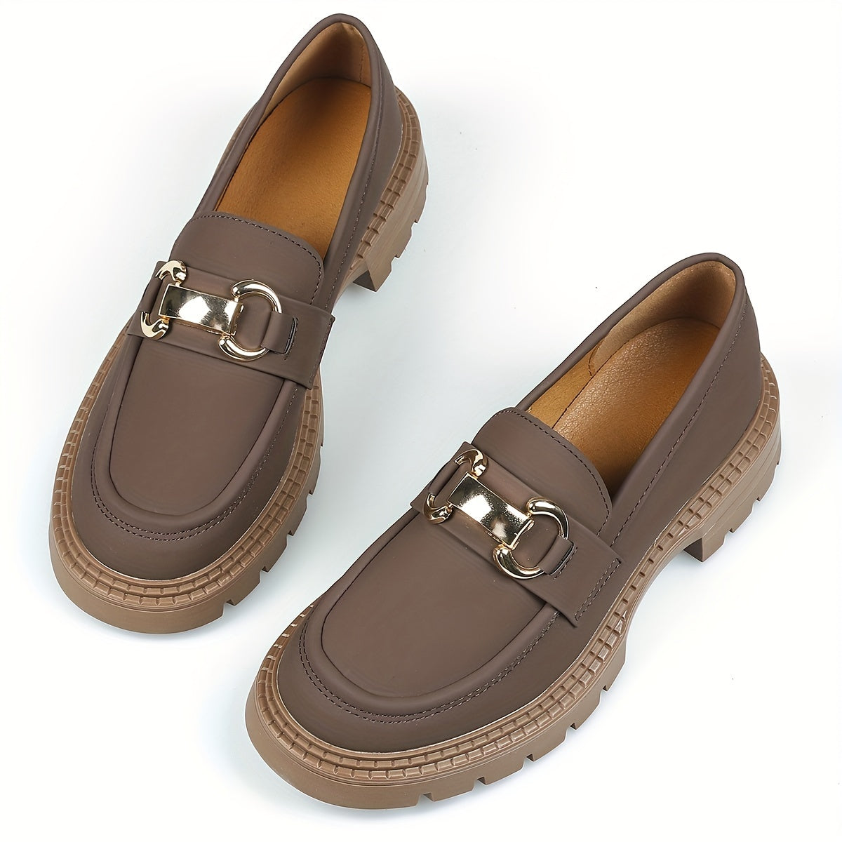 Metallic Chain Slip On Loafers Soft Platform Shoes