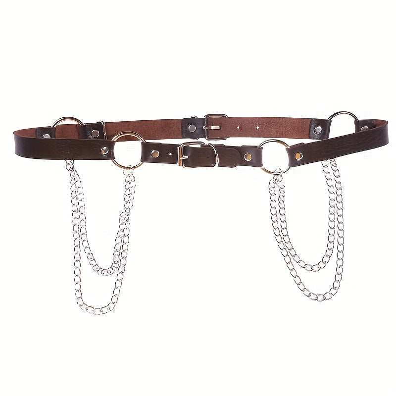 Layered Chain Tassel Punk Belt Gothic Solid PU Leather Chain Belt