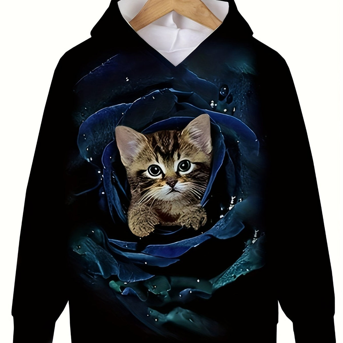 Rose Print Kitten Hoodie for Kids