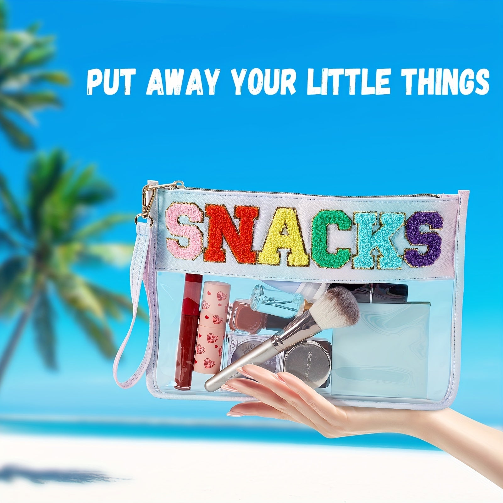 Chenille Letter Clear Zipper Pouch Waterproof Cosmetic Bag