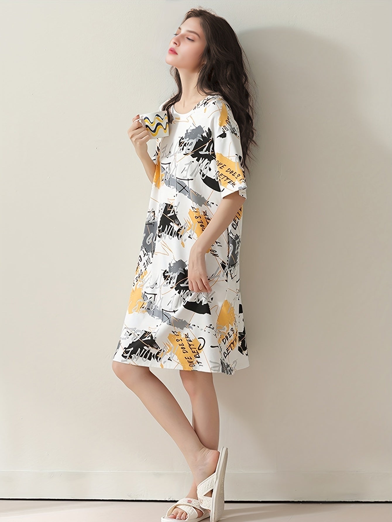 Comfy Short Sleeve Nightdress Crew Neck Pajama