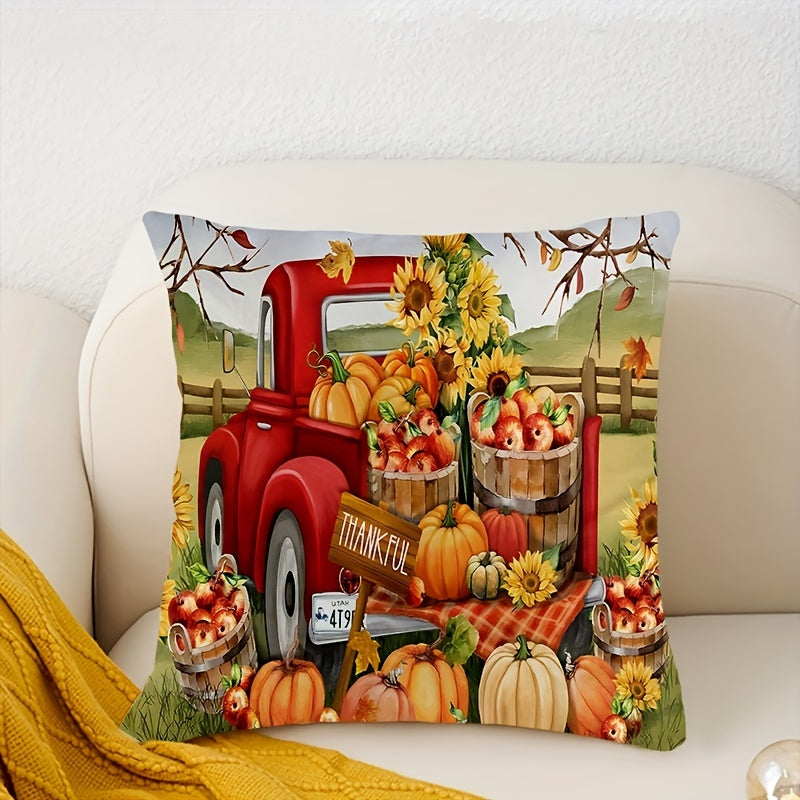 Autumn Pumpkin Pillow Cover 18''x18'' Home Decor, Zippered Single Sided Printed