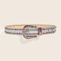 Colorful Rhinestone PU Belt Star Rivet Sparkly Beads Decor Sequin Belt