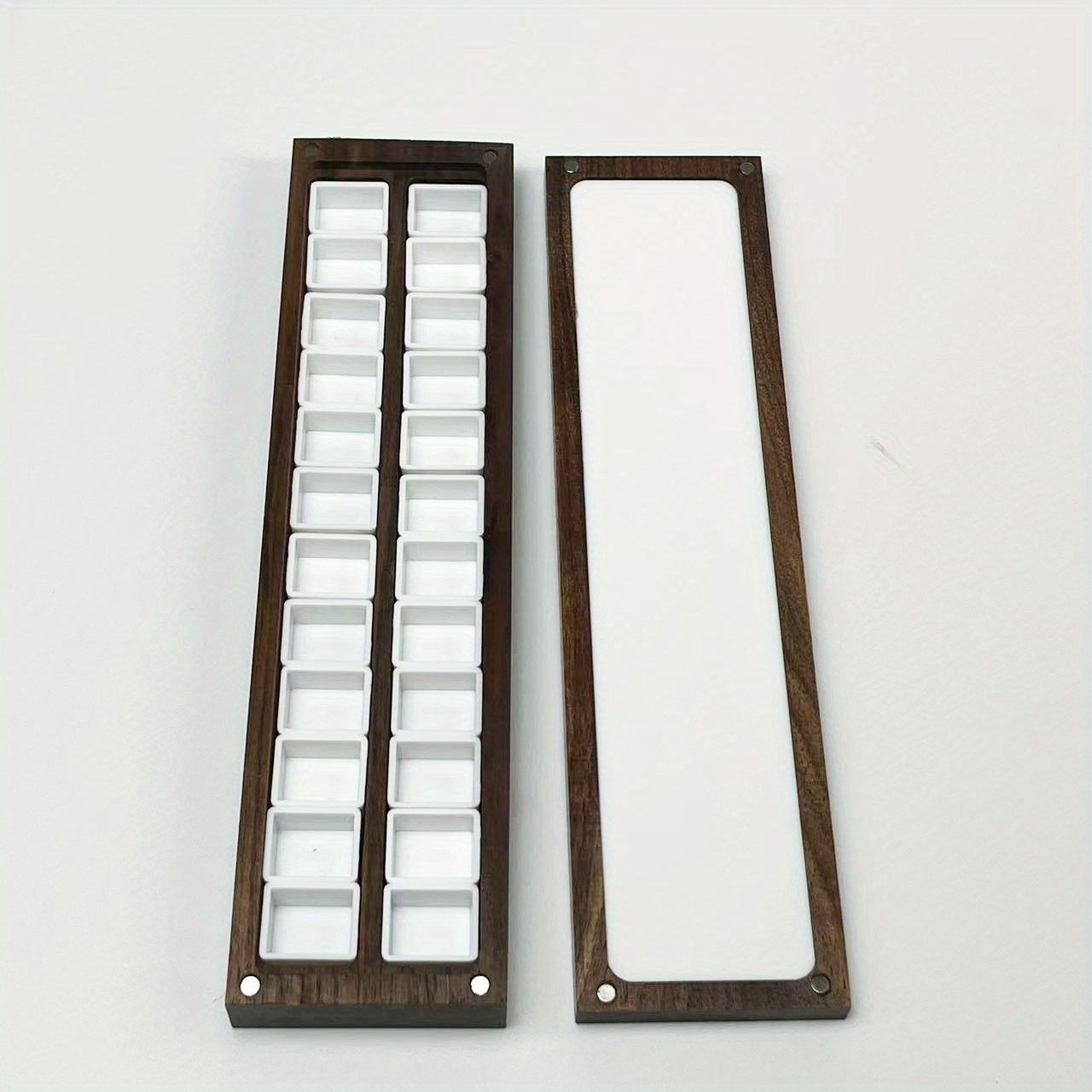 Wooden Watercolor Palette Box 24 Empty Half Pans Walnut Wood Travel Water Set