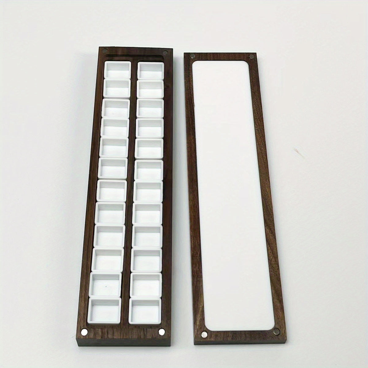 Wooden Watercolor Palette Box 24 Empty Half Pans Walnut Wood Travel Water Set