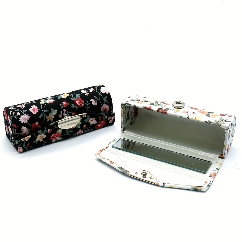 4 Pcs Floral Lipstick Case Holder with Mirror Cosmetic Travel Organizer Bag