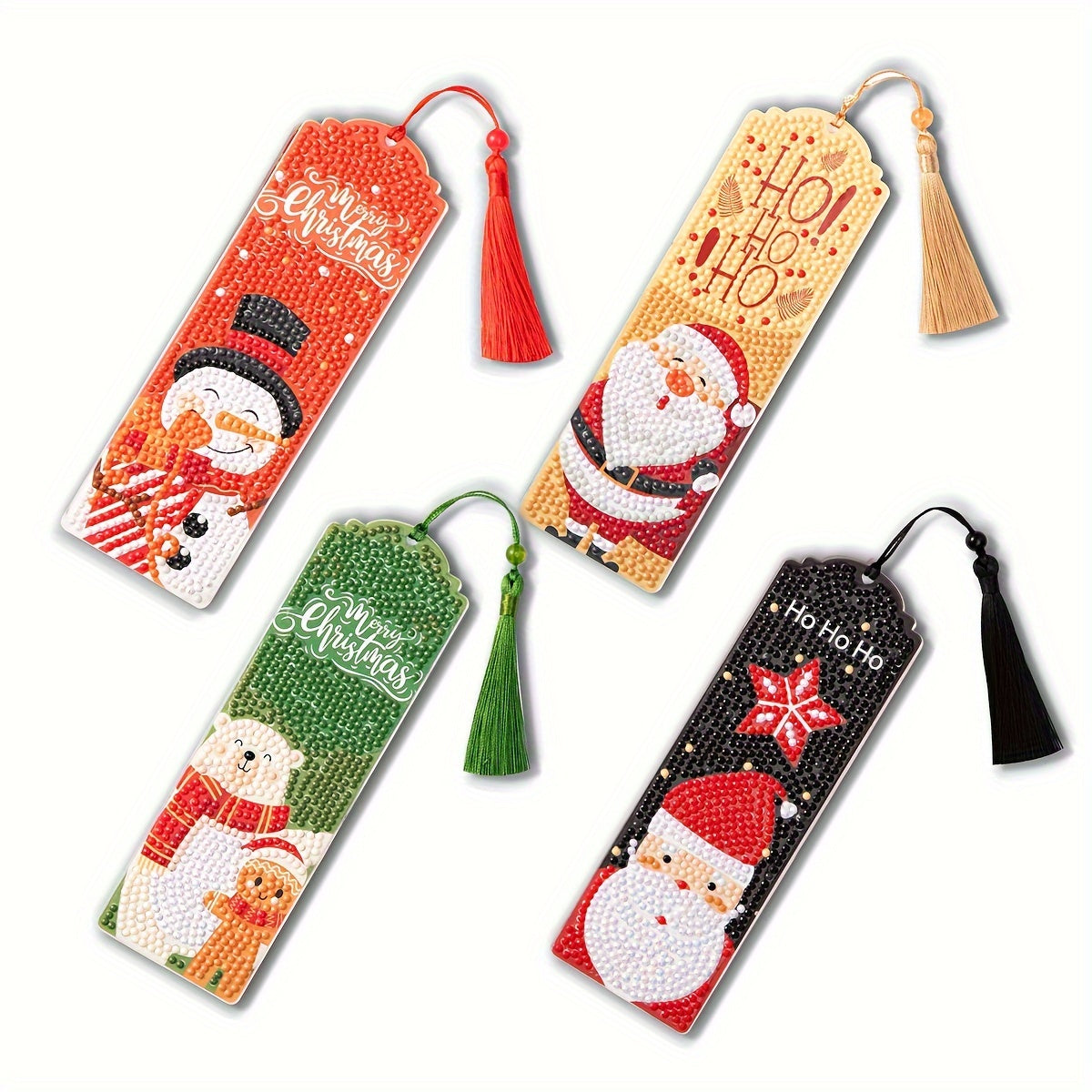 4pcs DIY Diamond Painting Bookmarks Acrylic Glass Painted Christmas Snowman