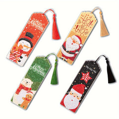 4pcs DIY Diamond Painting Bookmarks Acrylic Glass Painted Christmas Snowman