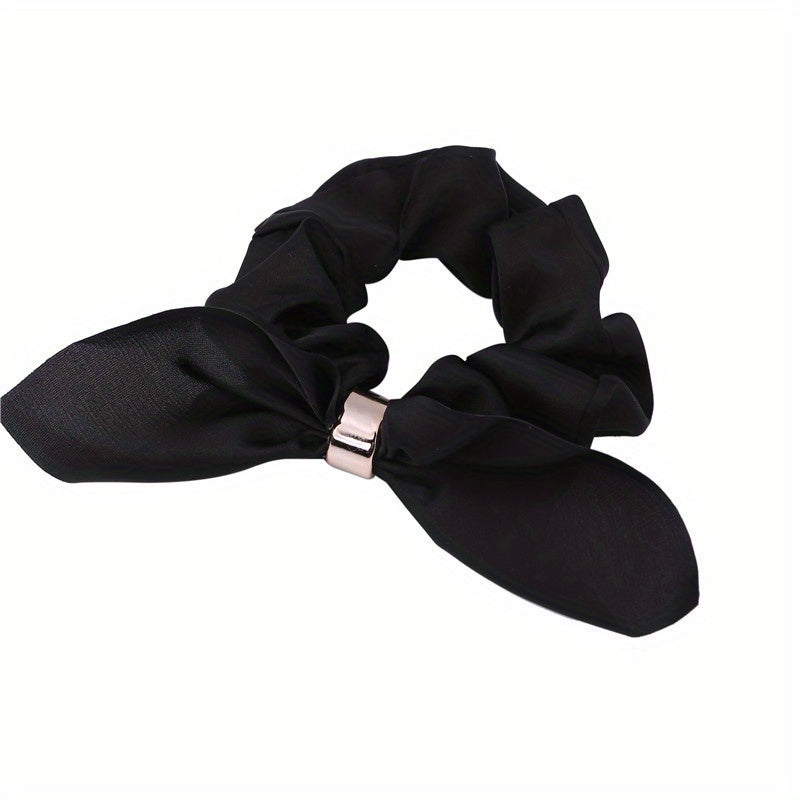 Satin Rabbit Ear Scrunchie Hair Tie Leather Band