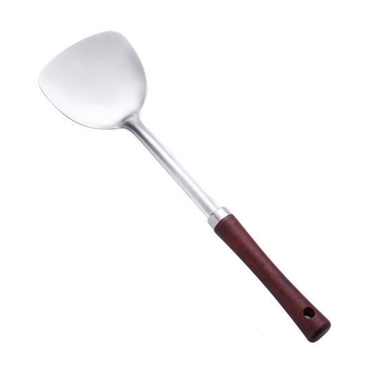 Stainless Steel Wok Spatula Soup Spoon Heat Resistant Wooden Handle