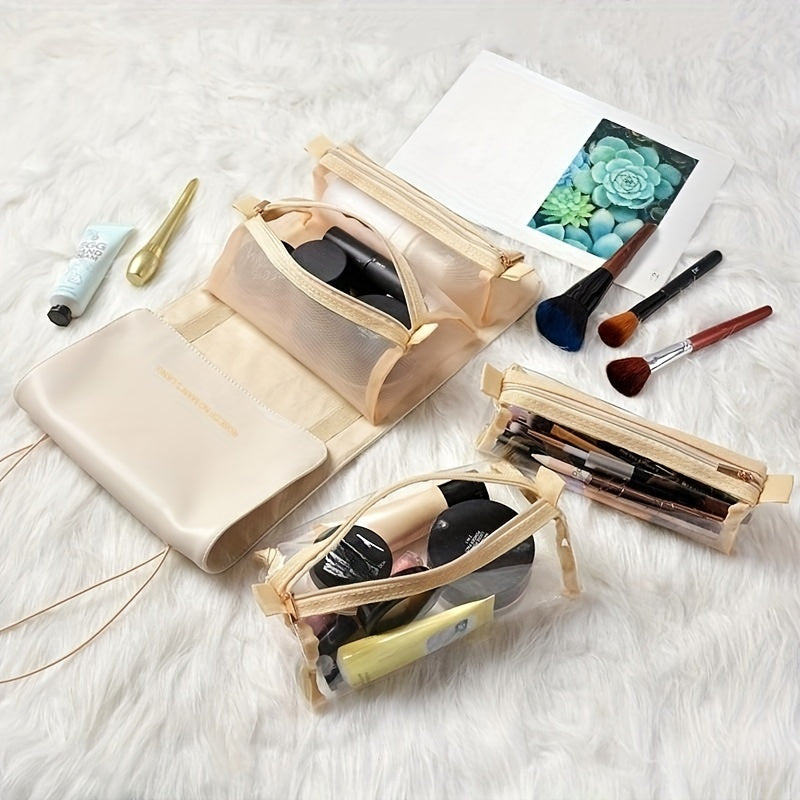 4 In 1 Portable Mesh Makeup Bag Travel Toiletry Bag Water Resistant