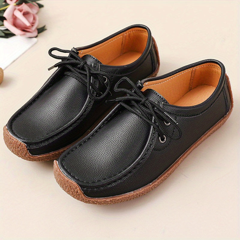 Women's Lace Up Loafers Square Toe Flats