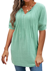 V Neck Lace Up Blouse Short Sleeve Loose Top Women's Clothing
