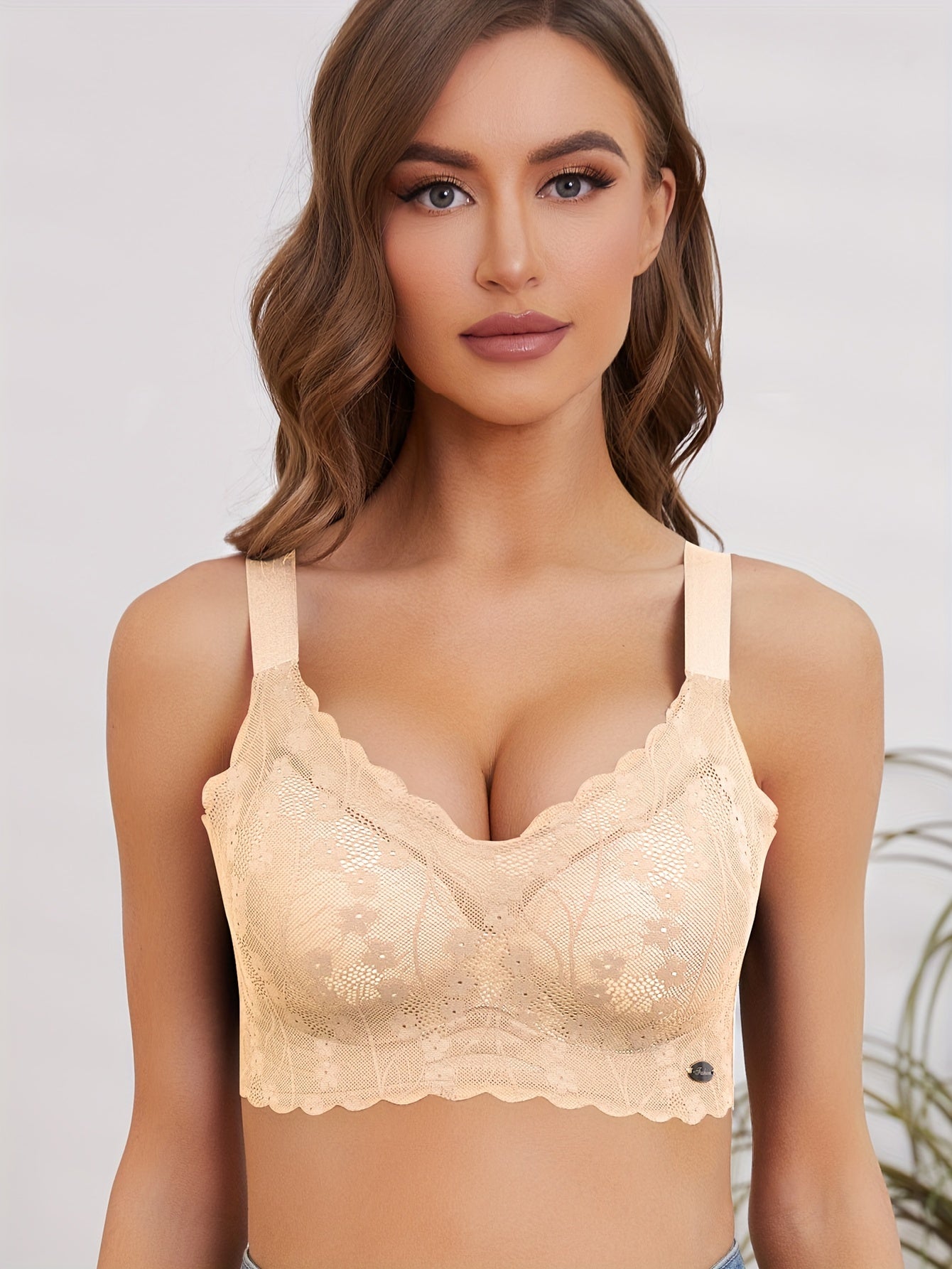 Lace Push Up Bra Breathable Scallop Trim Lingerie