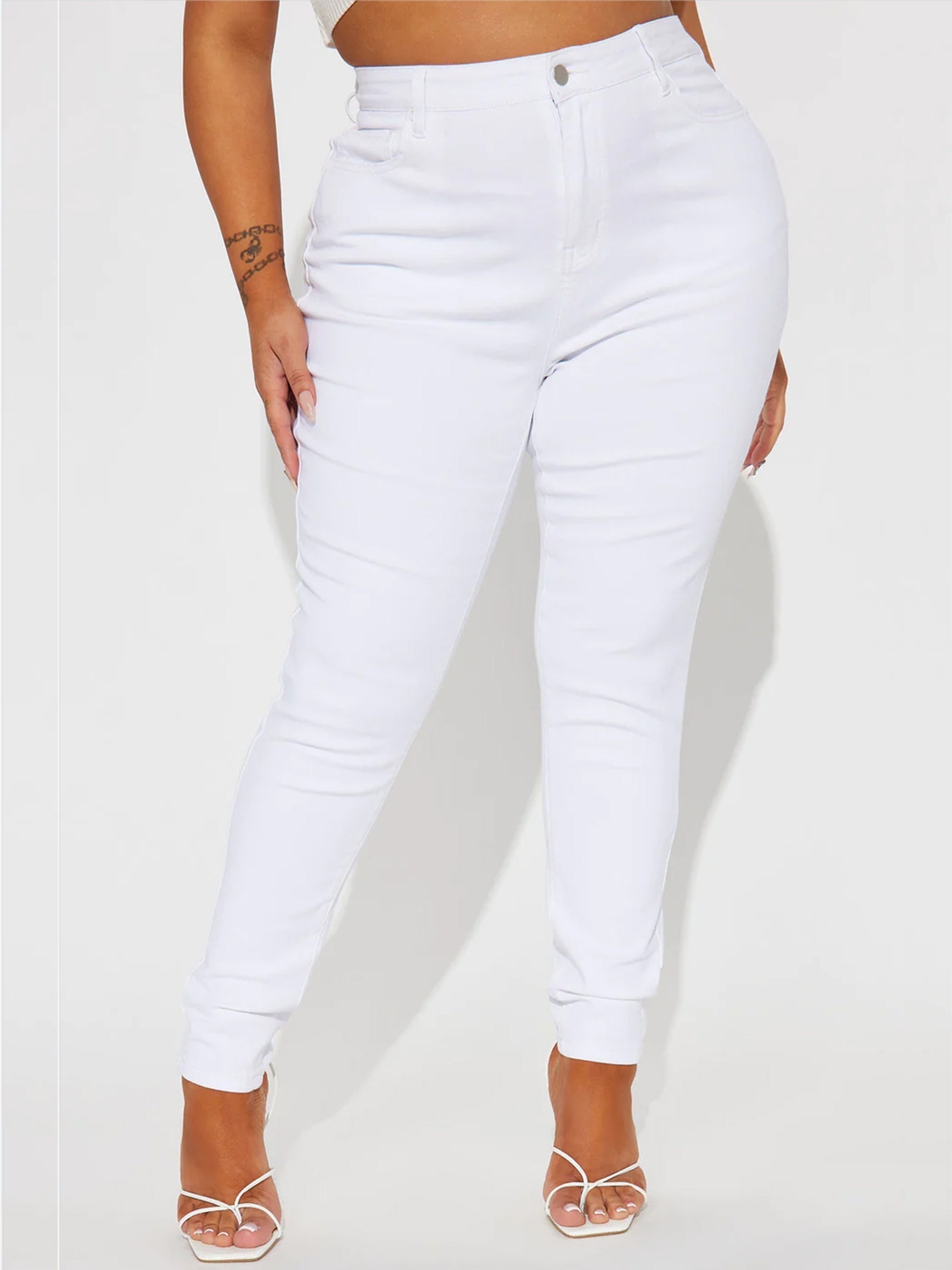  High Rise Skinny Jeans, Button Fly, Stretchy