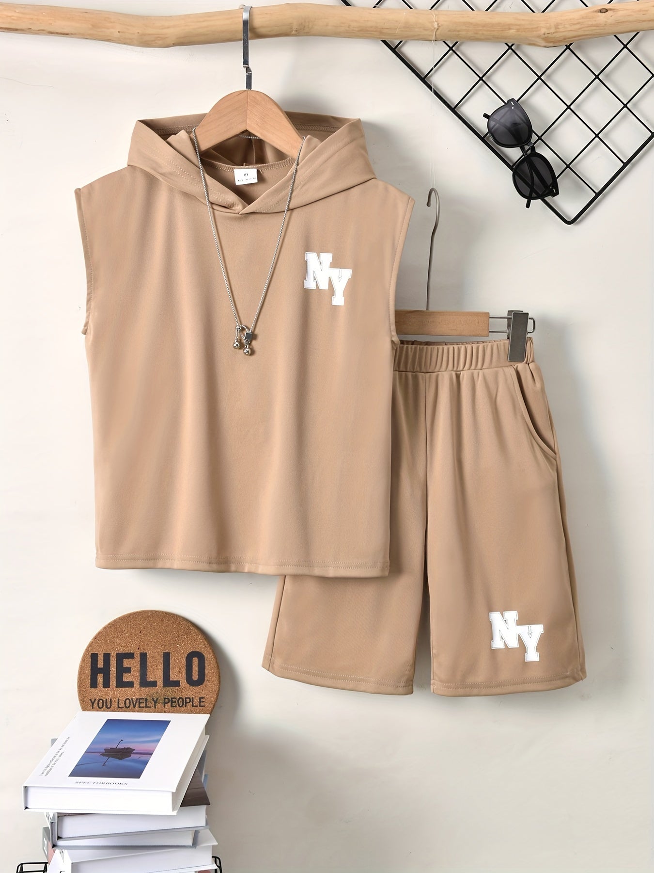 Boys NY Outfit Hooded Tank Top & Shorts Set for Summer