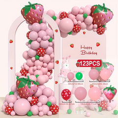 123pcs Strawberry Balloon Arch Kit for Baby Shower Birthday Party