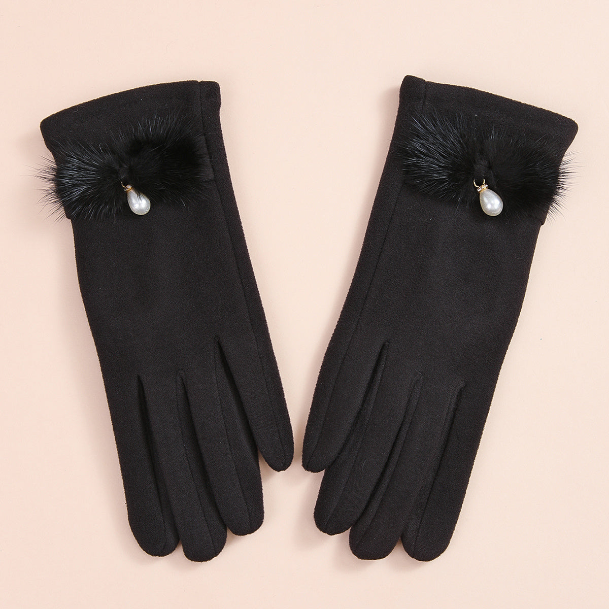 Winter Knitted Warm Gloves Faux Pearl Decor Gloves Windproof