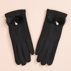 Winter Knitted Warm Gloves Faux Pearl Decor Gloves Windproof