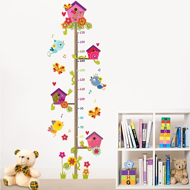 Cartoon Bird Cage Height Sticker Kids Room Wall Decal