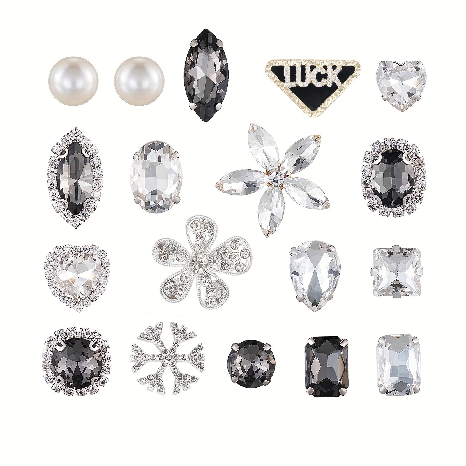 19pcs Rhinestones Flower & Chain for Clogs Sandals Shoes Accessories Decoration