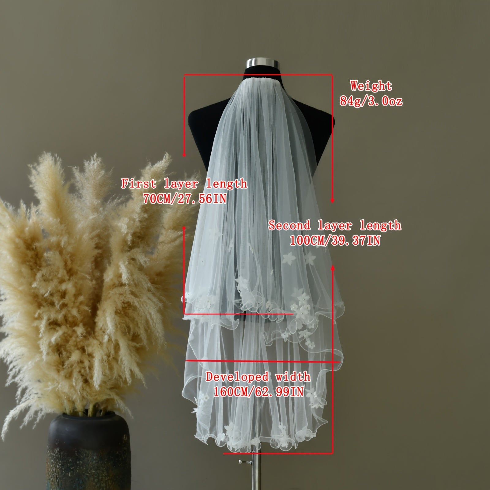 Floral Bridal Veil Double Layer Sheer Nylon Garden Wedding Romantic Accessory
