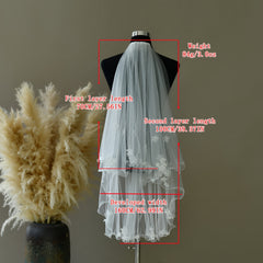 Floral Bridal Veil Double Layer Sheer Nylon Garden Wedding Romantic Accessory
