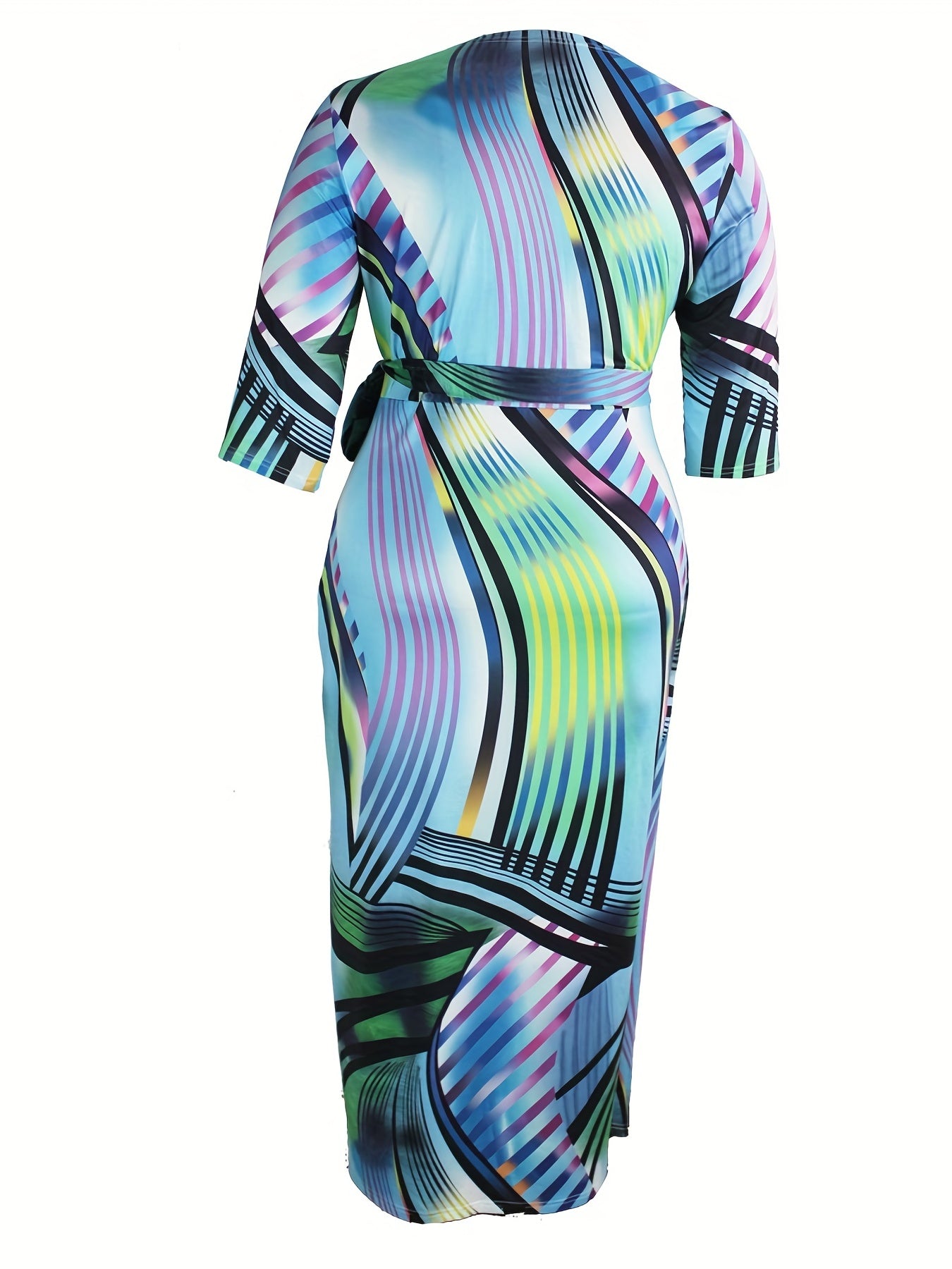  Women's Geometric Print V Neck Dress