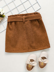 Girls Casual A-line Corduroy Short Skirt with Belt