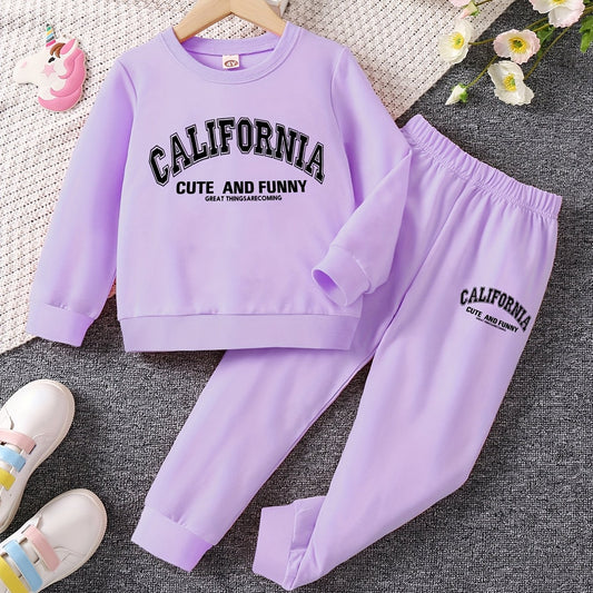 Girl's Sporty Style 2pcs Sweatshirt & Sweatpants Set for Spring Fall