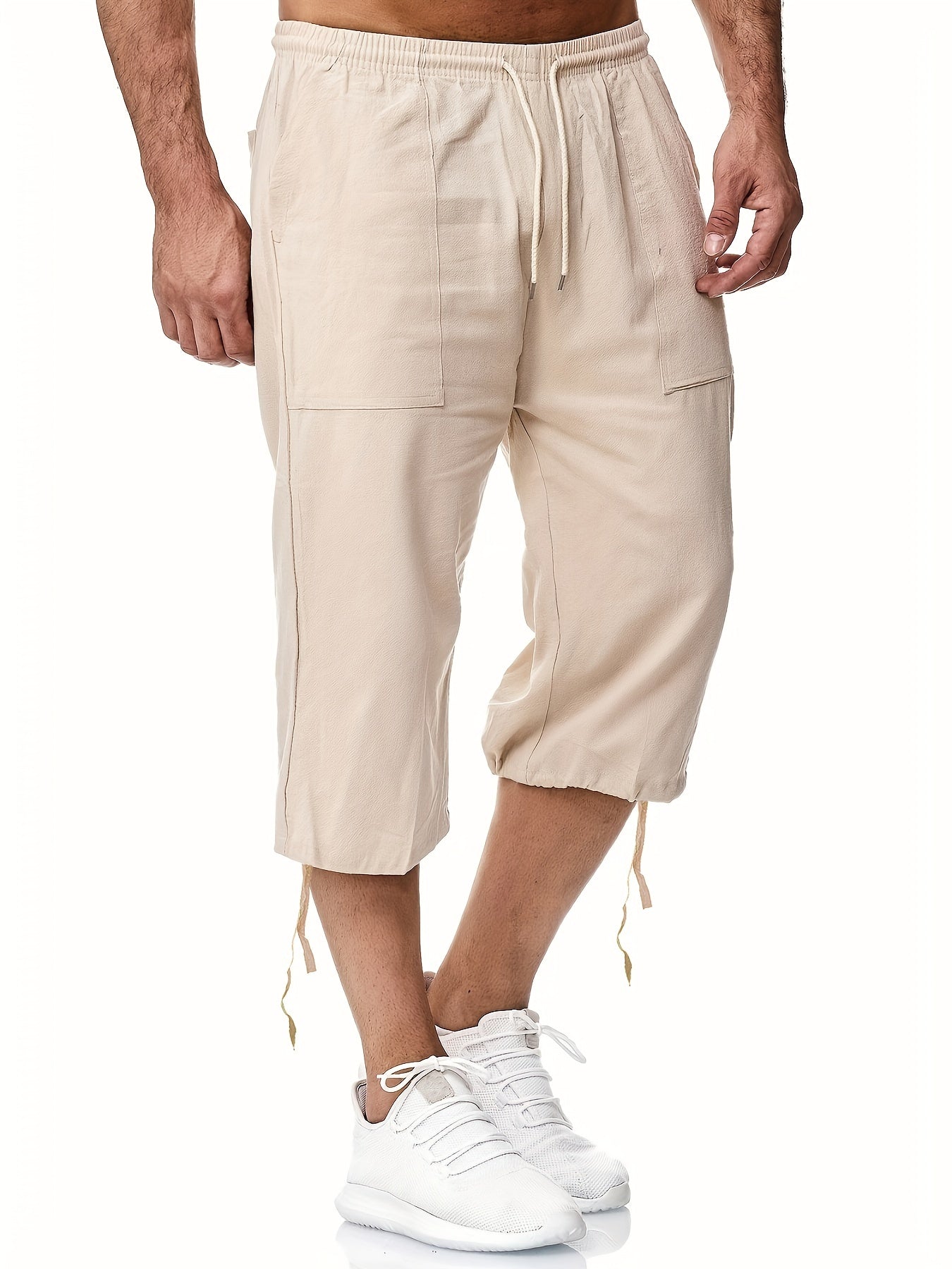 Men's Linen Drawstring Shorts Solid Color Active Summer Fitness