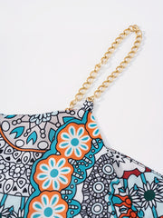 Paisley Print Chain Strap Top Boho Spaghetti Strap Top