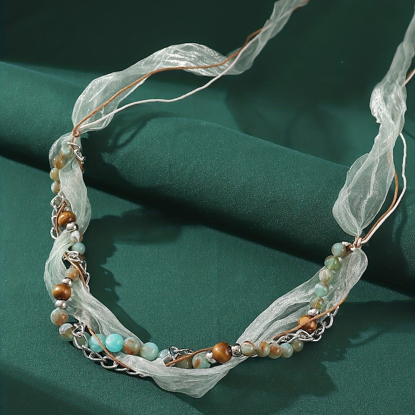 Boho Beaded Headband Lace Ponytail Holder Hair Tie