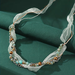 Boho Beaded Headband Lace Ponytail Holder Hair Tie